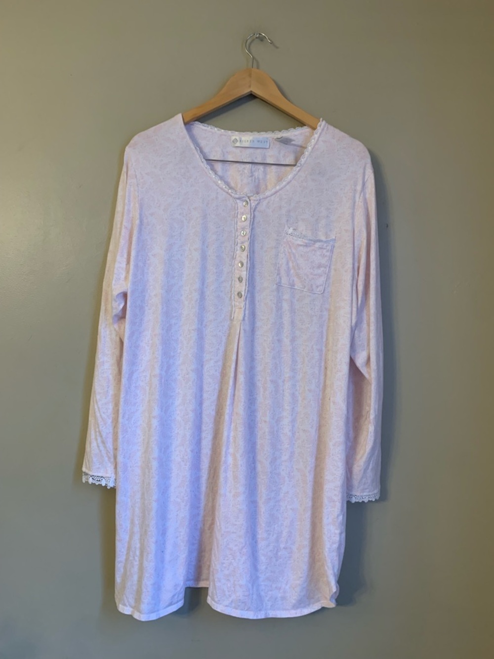 Eileen West Floral Print 100% Pink Modest Long Sleeve Nightgown 1x Button lace